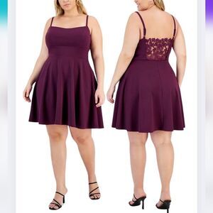 NWT City Studio 14W Crepe Lace Back Mini Dress Eggplant Wedding Party 2967-i